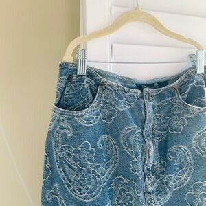 Liz Claiborne Embroidered Denim Midi Skirt in Faded Blue